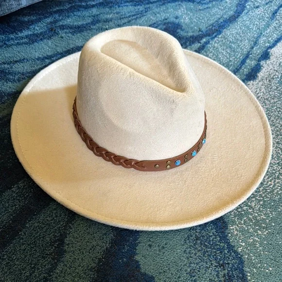 Cream Wide-Brim Hat with Brown Band - Picture 4 of 8